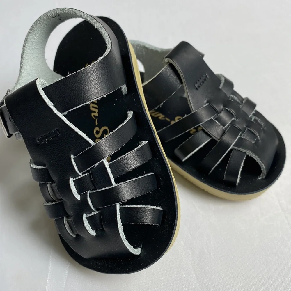 SUN-SAN Sailor Salt Water Sandals Black Size 18 EU 3 US Leather New In Box NWT - Picture 5 of 11